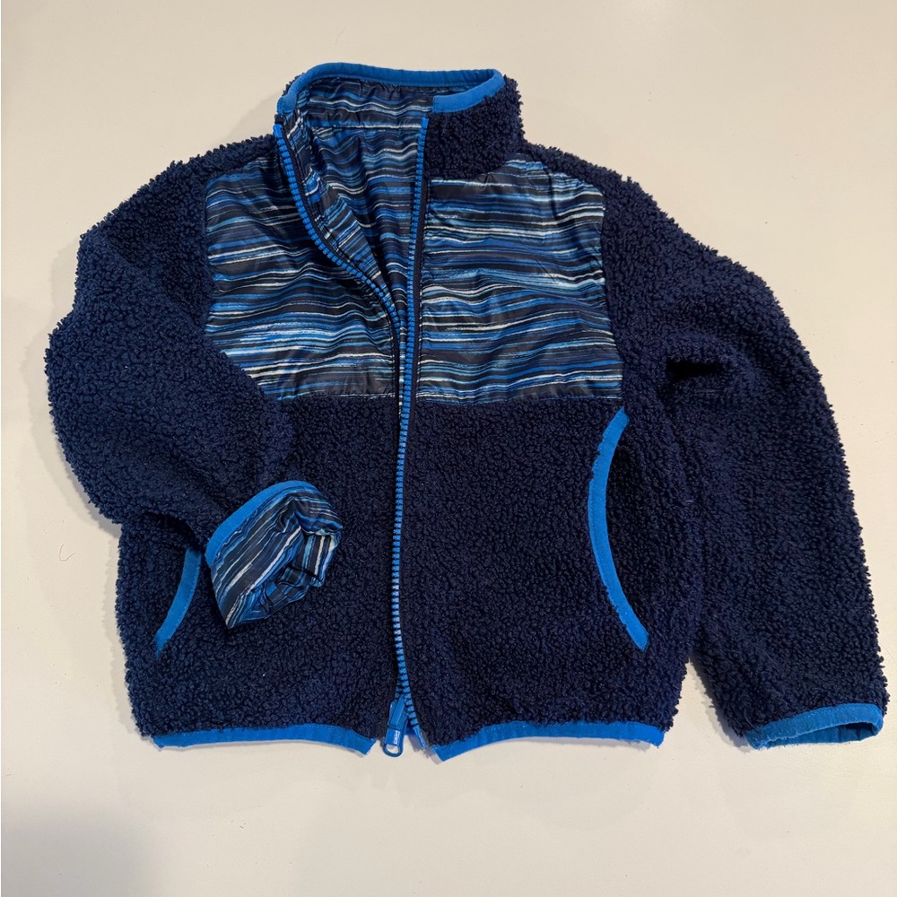 Lands End Navy and Blue Reversible Fleece Jacket